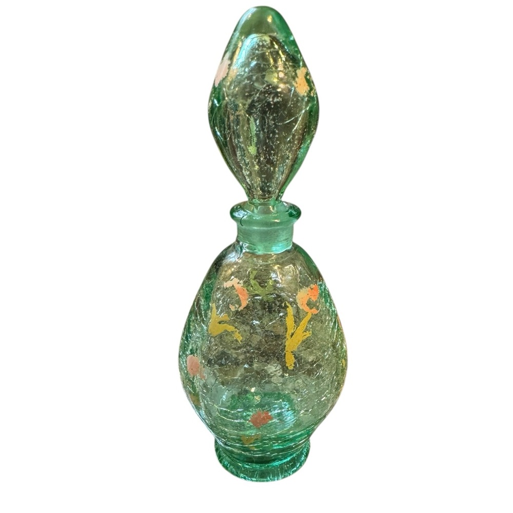 Joe Rice St. Clair pink floral blown‎ glass perfume bottles
